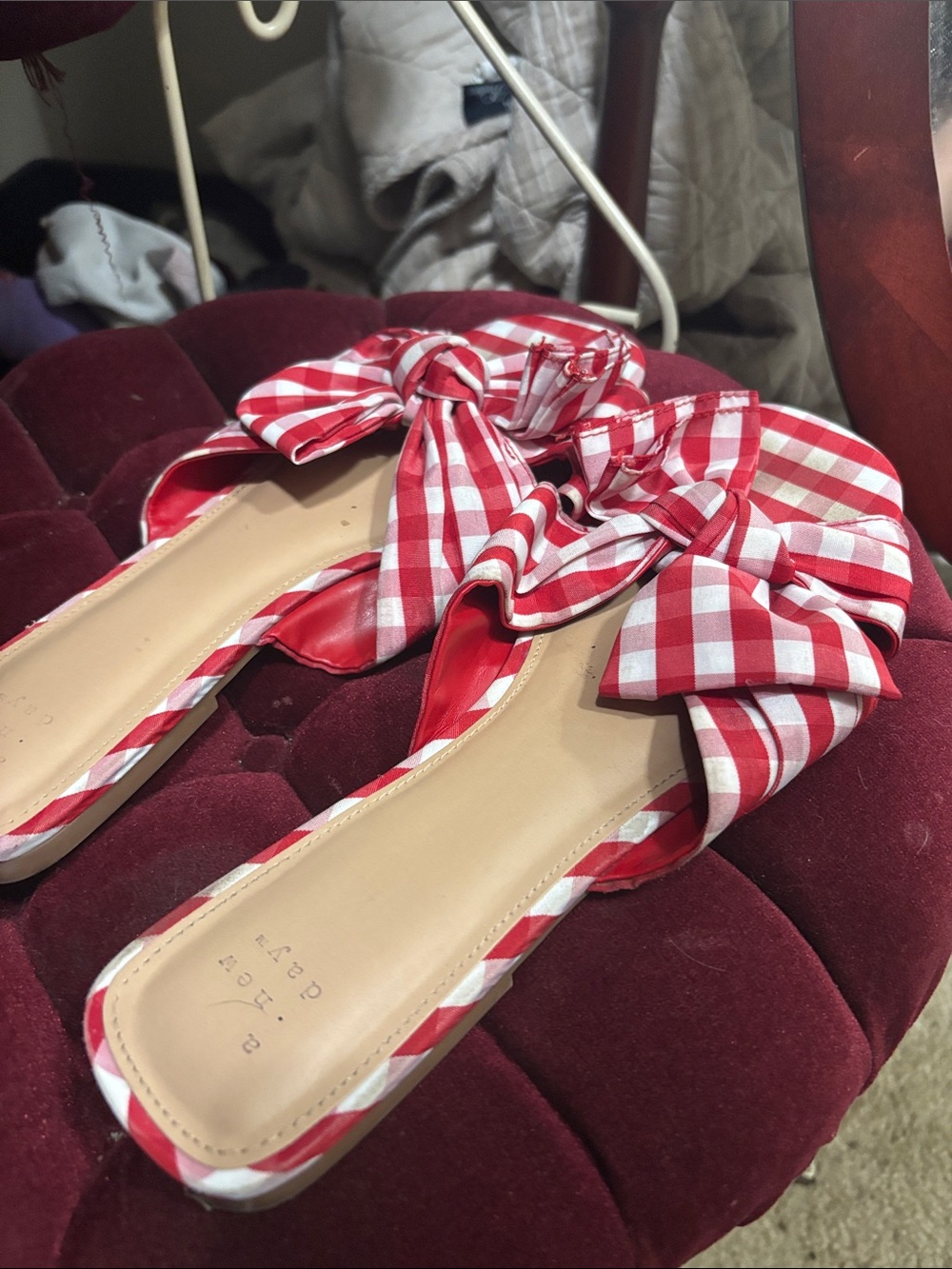 Women’s Red Gingham Bow Slide Sandals